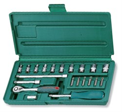 Набор головок торцевых 1/4"DR 4-13 мм., с аксессуарами, 21 предмет - фото 44951