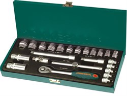 Набор головок торцевых 3/8"DR 6-22 мм, с аксессуарами, 24 предметов - фото 44993