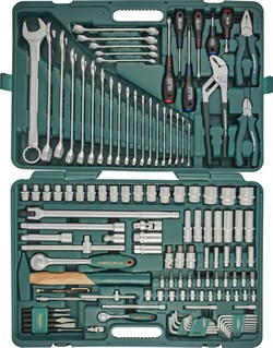 Универсальный набор торцевых головок 1/4"DR 4-13 мм и 1/2"DR 8-32 мм, комбинированных ключей 6-32 мм и отверток, 128 предметов - фото 45173