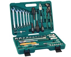 Универсальный набор торцевых головок 1/4"DR 6-13 мм и 1/2"DR 12-24 мм, комбинированных ключей 8-17 мм и отверток, 60 предметов - фото 45206