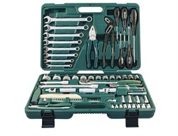 Универсальный набор торцевых головок 1/4"DR 4-13 мм и 1/2"DR 12-32 мм, комбинированных ключей 8-19 мм и отверток, 77 предметов - фото 45217