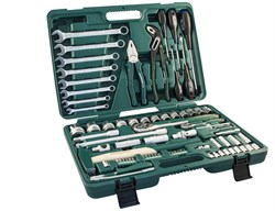 Универсальный набор торцевых головок 1/4"DR 4-13 мм и 1/2"DR 12-32 мм, комбинированных ключей 8-19 мм и отверток, 77 предметов - фото 45229