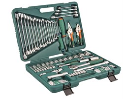 Универсальный набор торцевых головок 1/4"DR 5-12 мм и 1/2"DR 12-32 мм, отверток, комбинированных ключей 6-24 мм, разрезных ключей 8-19 мм и угловых ключей, 78 предметов - фото 45249