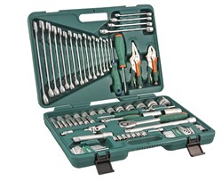 Универсальный набор торцевых головок 1/4"DR 5-12 мм и 1/2"DR 12-32 мм, отверток, комбинированных ключей 6-24 мм, разрезных ключей 8-19 мм и угловых ключей, 78 предметов - фото 45250