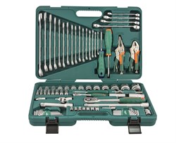 Универсальный набор торцевых головок 1/4"DR 5-12 мм и 1/2"DR 12-32 мм, отверток, комбинированных ключей 6-24 мм, разрезных ключей 8-19 мм и угловых ключей, 78 предметов - фото 45252