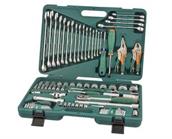 Универсальный набор торцевых головок 1/4"DR 5-12 мм и 1/2"DR 12-32 мм, отверток, комбинированных ключей 6-24 мм, разрезных ключей 8-19 мм и угловых ключей, 78 предметов - фото 45253