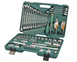 Универсальный набор торцевых головок 1/4"DR 5-12 мм и 1/2"DR 12-32 мм, отверток, комбинированных ключей 6-24 мм, разрезных ключей 8-19 мм и угловых ключей, 78 предметов - фото 45254