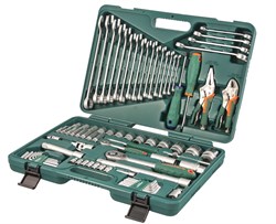 Универсальный набор торцевых головок 1/4"DR 5-12 мм и 1/2"DR 12-32 мм, отверток, комбинированных ключей 6-24 мм, разрезных ключей 8-19 мм и угловых ключей, 78 предметов - фото 45255