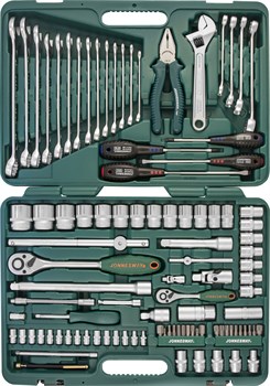 Универсальный набор торцевых головок 1/4"DR 4-10 мм и 1/2"DR 8-32 мм, комбинированных ключей 8-24 мм и отверток, 101 предмет - фото 45352
