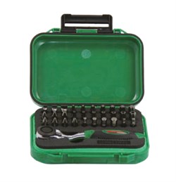 Набор вставок-бит с трещоточной рукояткой мини 1/4"DR, 60 зубцов, 32 предмета - фото 46140