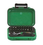 Набор вставок-бит с трещоточной рукояткой мини 1/4"DR, 60 зубцов, 32 предмета
